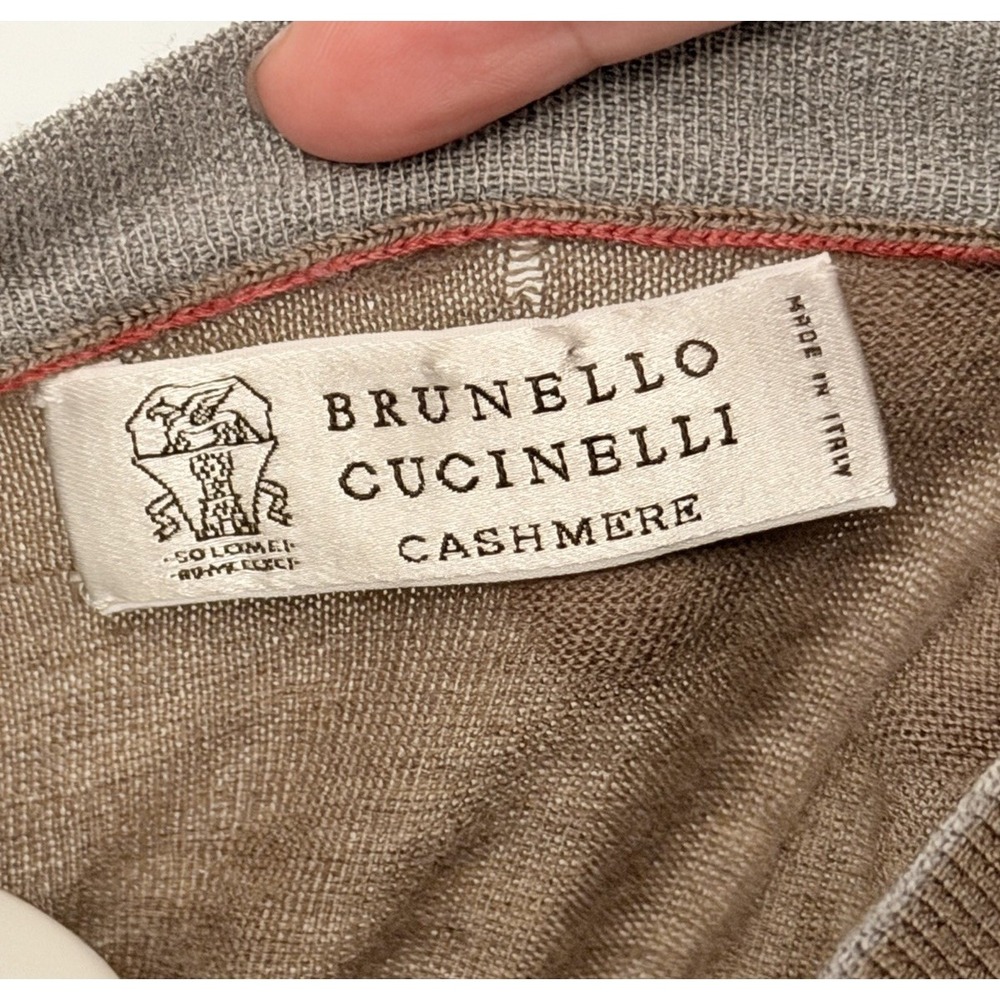 Brunello Cucinelli Cashmere Wool Blend V Neck Beige Brown Sweater Men's Large/52 - Picture 3 of 14